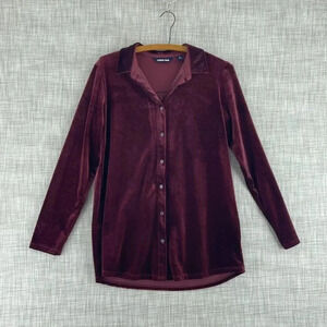 Lands End velvet Shirt Long Sleeve Button Down Womens M red 1279